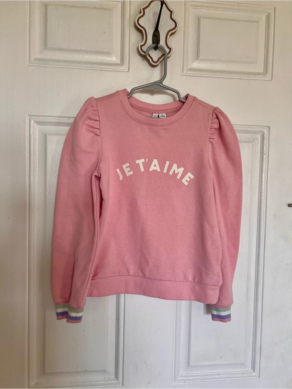 Janie & Jack | Girls' Pink 'Je T'aime' Puff-Sleeve Sweatshirt